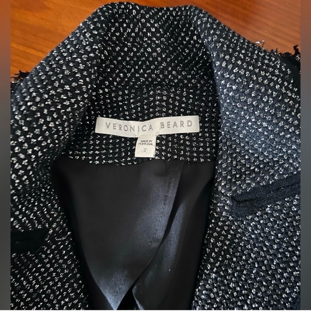 Veronica Beard Frisco tweed Dickey blazer black metallic fringe coat size 2. - Picture 6 of 10